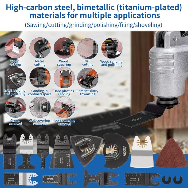 NKF 41 PCS Oscillating Saw Blades, Universal Titanium Multitool Blades fit Wood Plastics Metal, Quick Release Multi Tool Blades Kits for Dewalt Porter Cable Fein Makita and Black & Decker. - Image 3